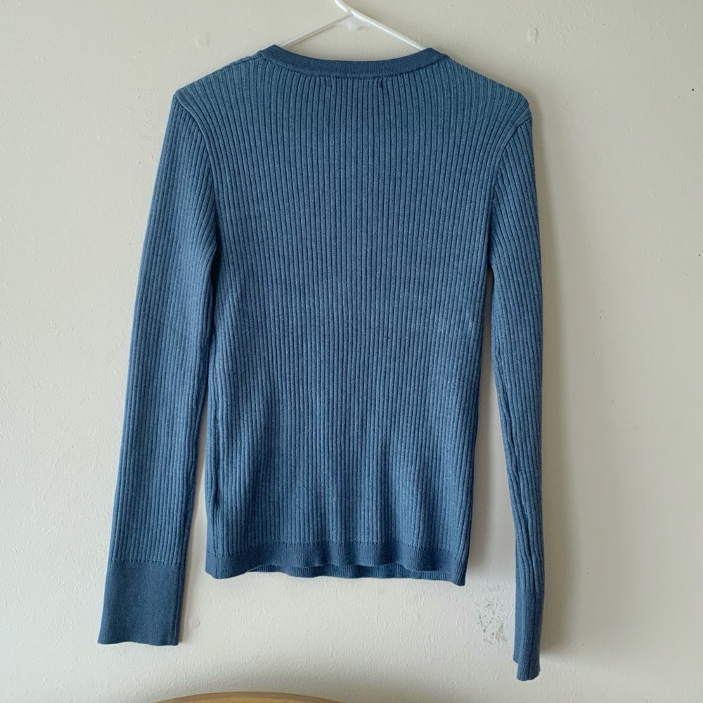 Baltic Born NEW Dusty Blue Henley Neckline Stretchy Ribbed Stevie Sweater Medium - Picture 5 of 12